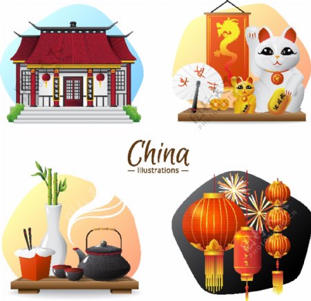 中国旅游与文化设计矢量