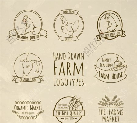 8款手绘农场标志矢量素材