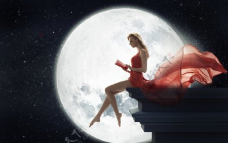 月亮美女读书
