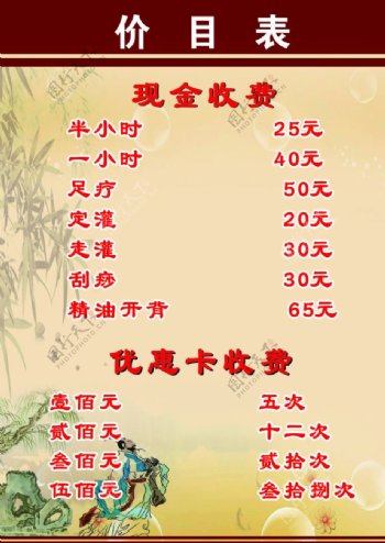 中国风黄色菜单制度表
