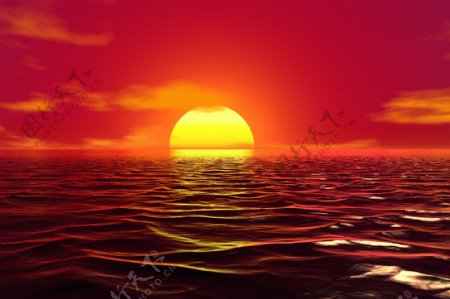 海平面红日升起