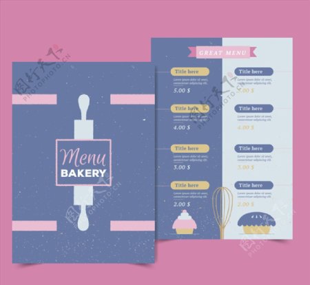 紫色面包店菜单设计矢量图