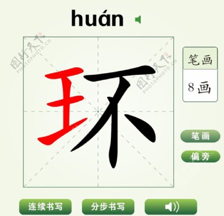 中国汉字环字笔画教学动画视频