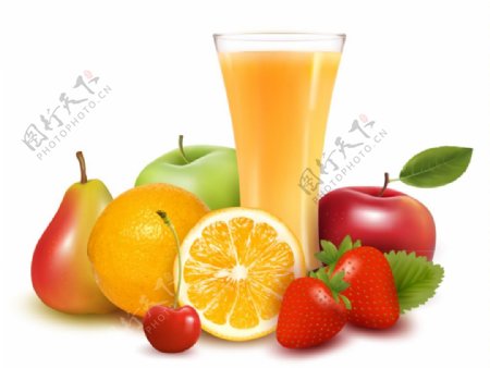 新鲜水果和橙汁矢量素材