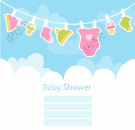婴儿洗澡卡和婴儿衣服