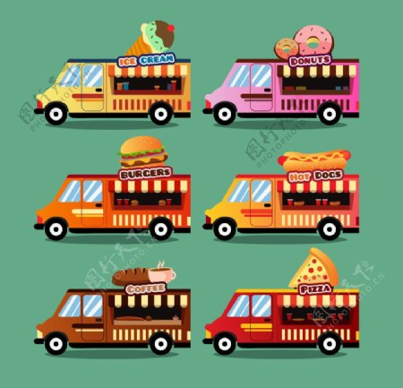 6种不同食品的卡车模型