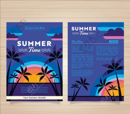 夏季日落的棕榈树宣传册