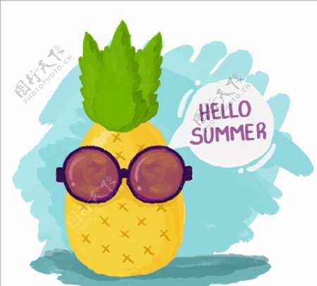 手绘戴太阳眼镜的酷菠萝