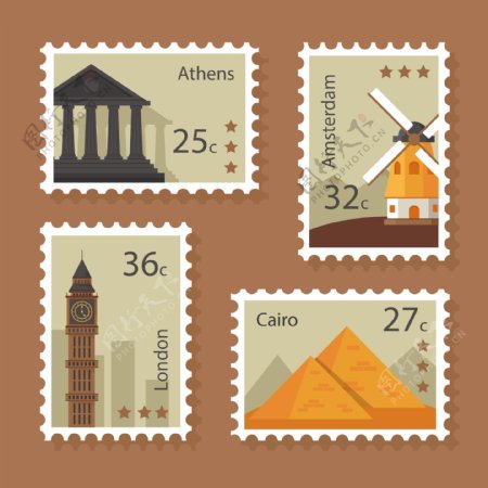 平面城市邮票设计
