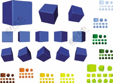 多颜色多角度立方体矢量素材