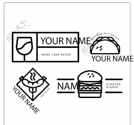 简单的线性餐厅的标志