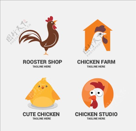 四款农场小鸡标识标志