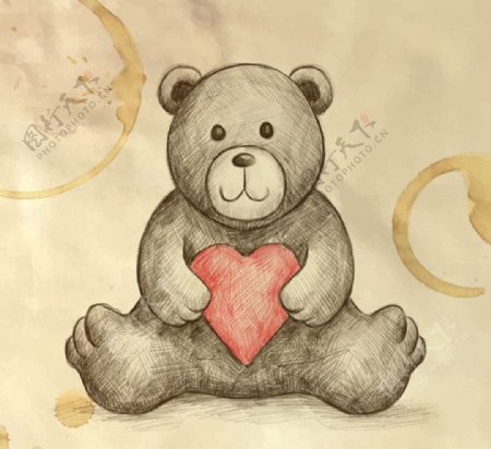 彩绘抱爱心的玩偶熊