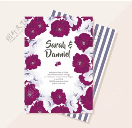 紫色花朵婚礼邀请卡