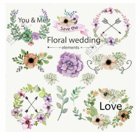 手绘水彩花卉婚礼主题