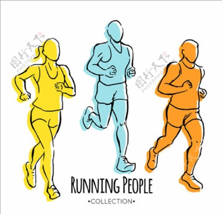 三个彩绘跑步运动员