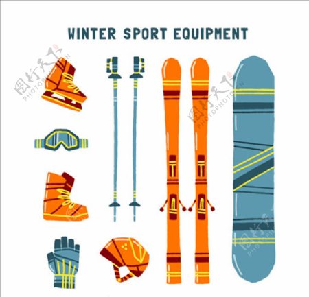 卡通滑雪用品元素