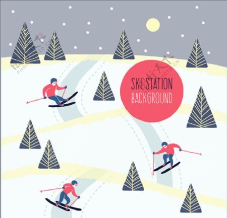卡通滑雪场运动海报