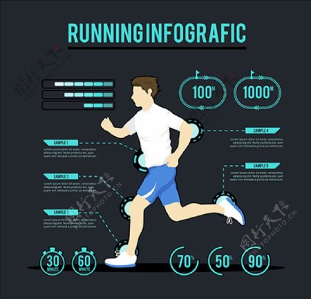 卡通男子跑步运动信息图