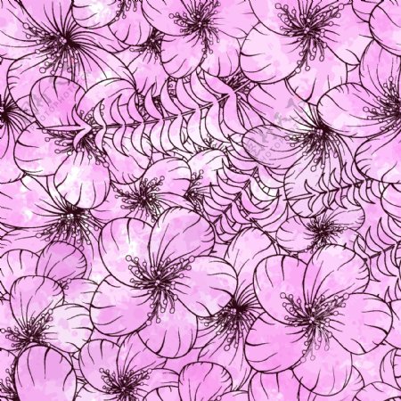 紫色水彩花朵无缝背景矢量素材
