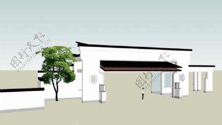 中式小区入口建筑模型