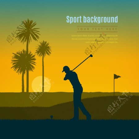 高尔夫比赛俱乐部剪影轮廓海报