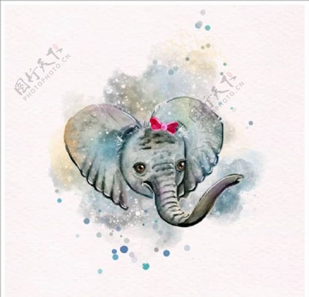 手绘水彩可爱的大象