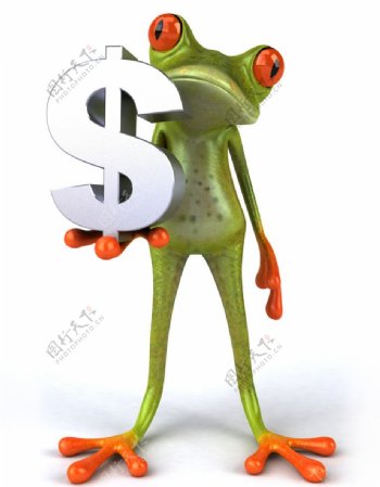 拿着美元符号的树蛙3d小人
