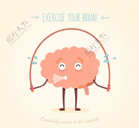 卡通健身的大脑插画矢量图