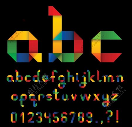 彩色折纸字母和数字矢量素材