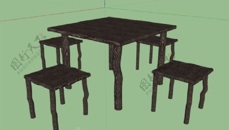 木质纹桌椅模型