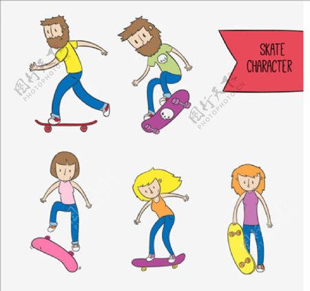 卡通滑滑板的男女元素