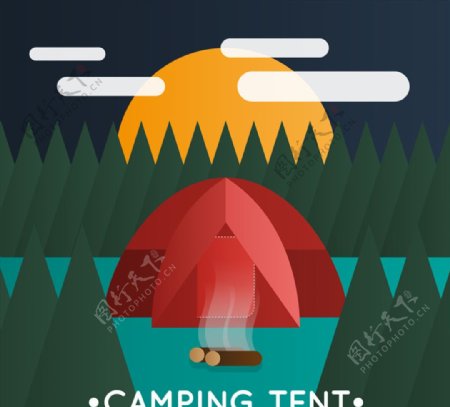 抽象森林中的帐篷矢量素材