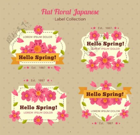 桃红春季花卉标签