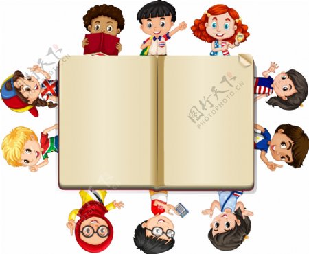 卡通儿童节看书的孩子