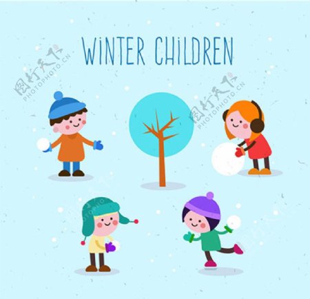 儿童节快乐冬天玩耍的孩子