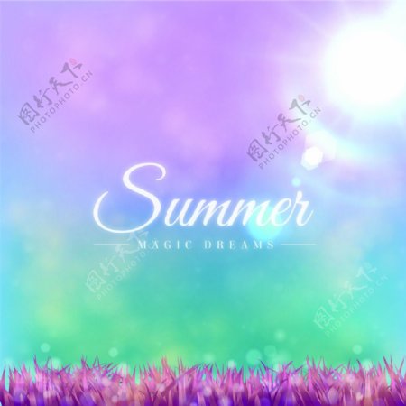 紫色梦幻天空夏天自然矢量背景