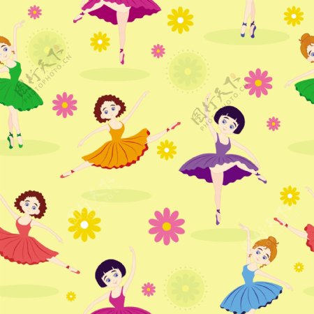 跳舞的女孩背景彩色设计鲜花装饰免费矢量