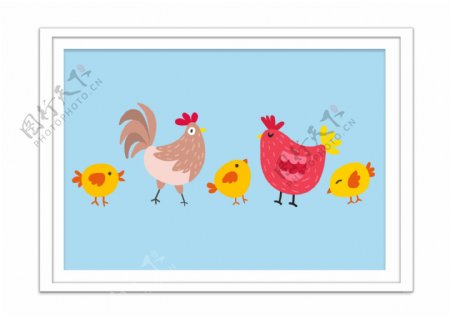 现代极简可爱动物小鸡儿童房装饰画无框画