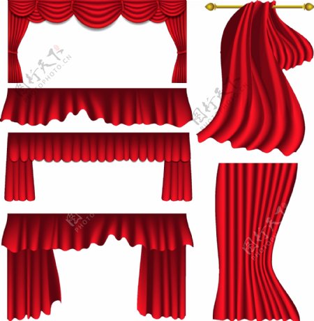 大舞台红色幕布矢量装饰素材