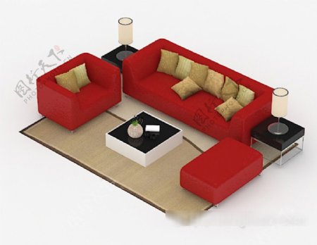 现代红色简约组合沙发3d模型下载
