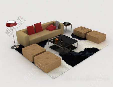 现代家具黄棕色组合沙发3d模型下载