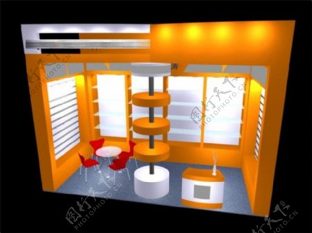 3D橙色展厅模型效果图
