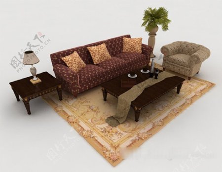 木质混搭组合沙发3d模型下载