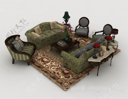 田园花朵组合沙发3d模型下载