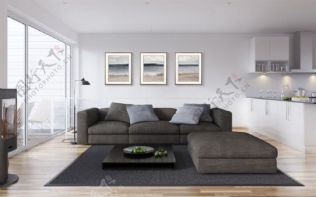 灰度空间时尚家具沙发装饰画客厅效果图