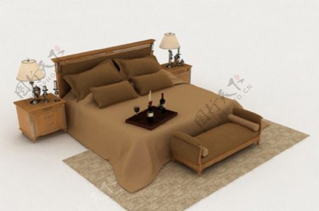 现代棕色家居双人床3d模型下载