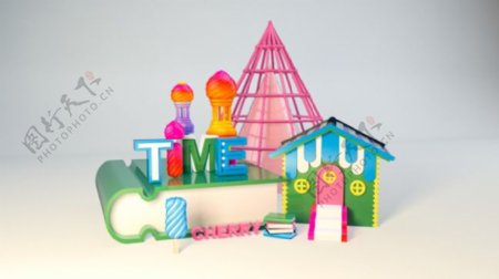 小场景搭建c4d建模建筑素材彩色儿童乐园