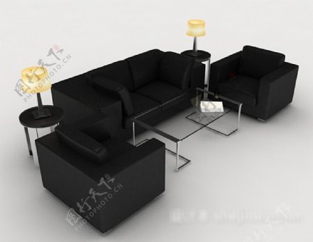 商务黑色组合沙发3d模型下载