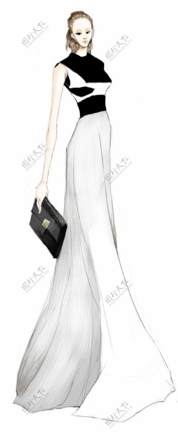 白色连衣长裙设计图